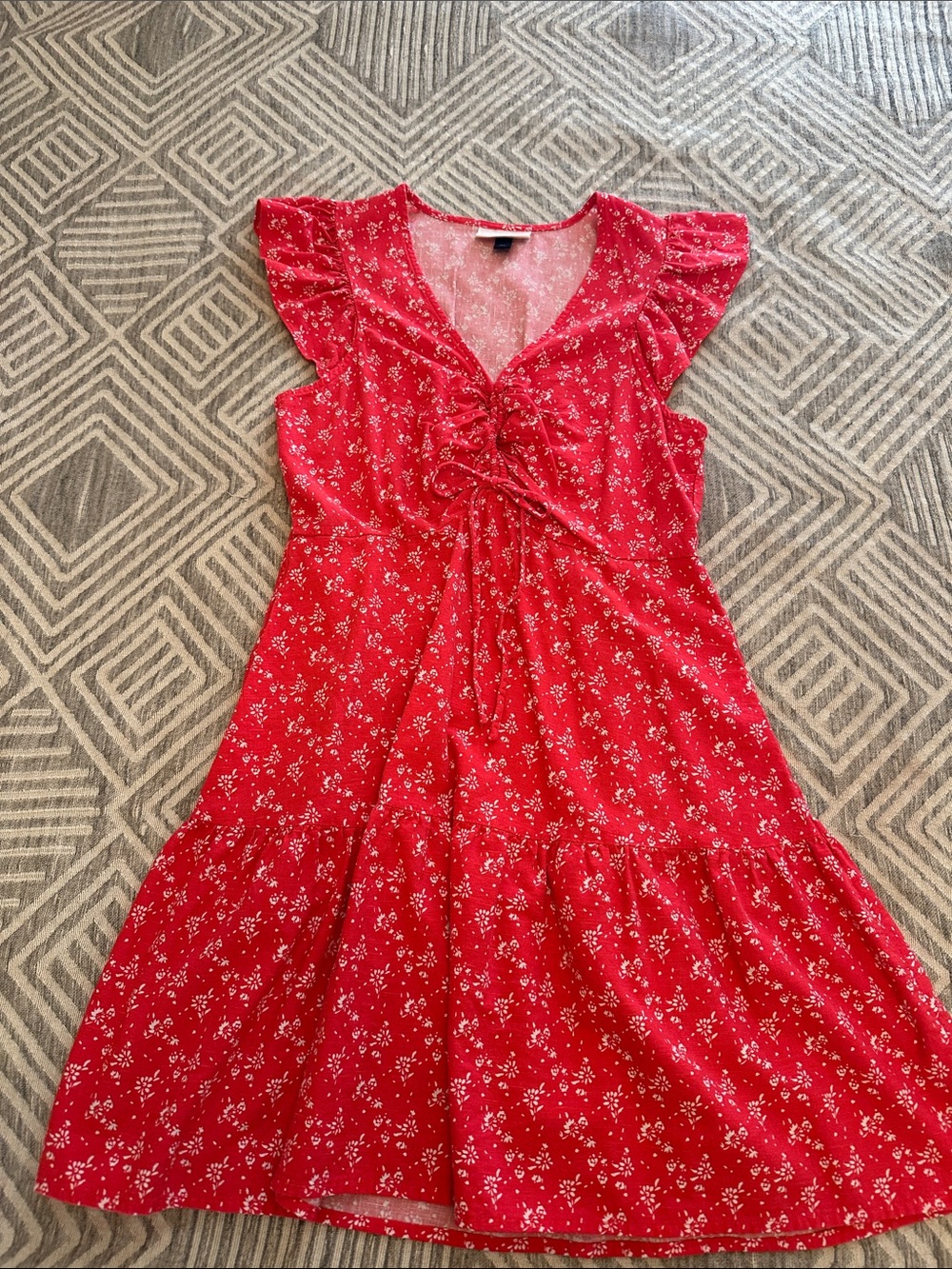 Universal Thread Pink Floral V-Neck Dress with Red Trim
